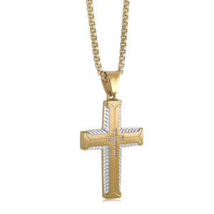 Italgem Steel CZ Etched Cross