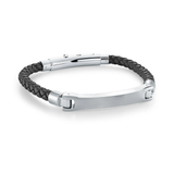 Italgem Steel 5MM Leather ID Plate Bracelet